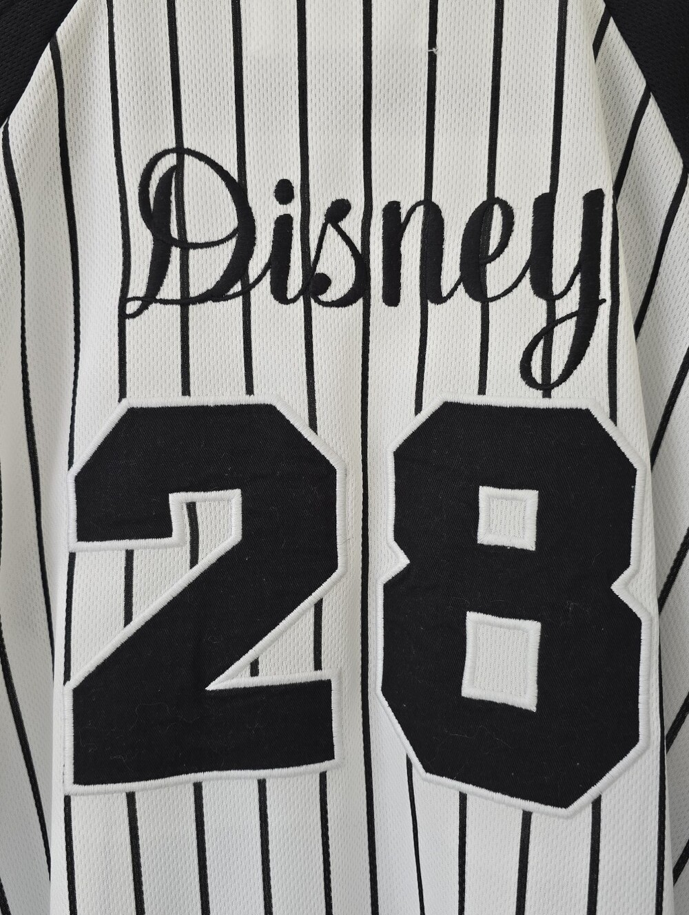 Men's Black & White  DISNEY Pinstripe Baseball Shirt with Mickey - Picture 8 of 11